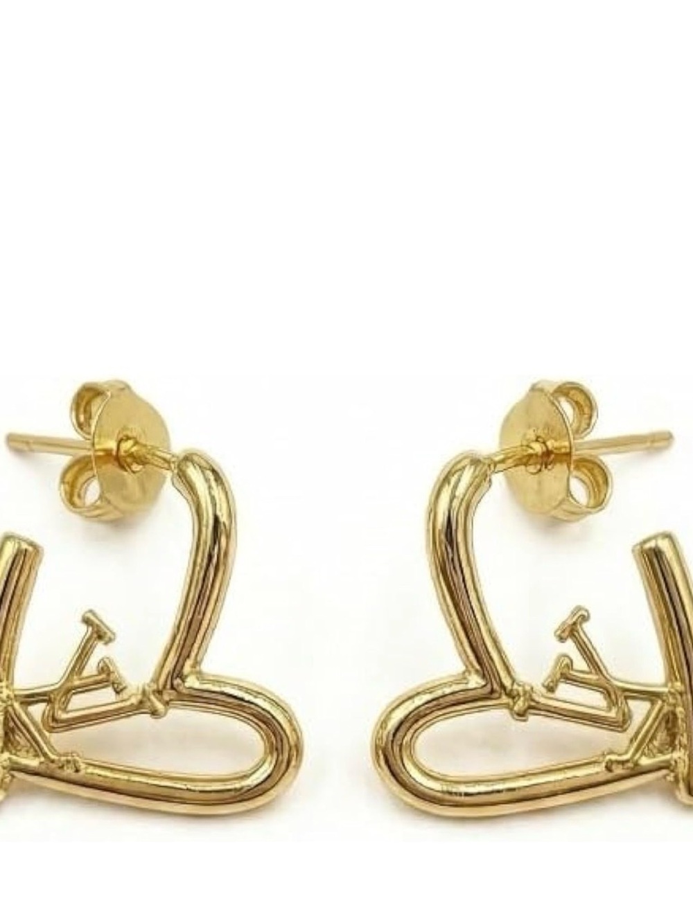 🆕 Louis Vuitton Gold LV Heart Outline Stud Earrings - Picture 6 of 6